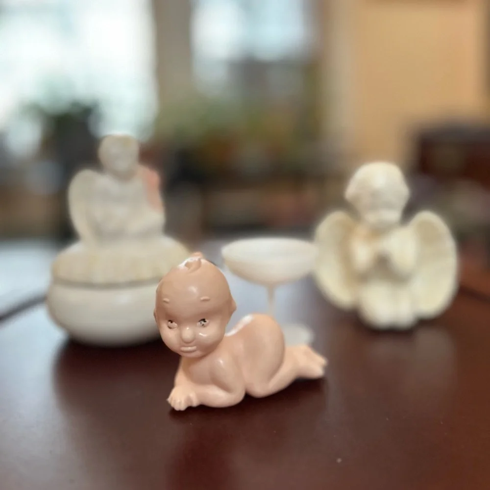 Vintage Angel Figurines Lot (3)+Trinket Dish | Gothic Kitsch DIY/Repurpose Decor
